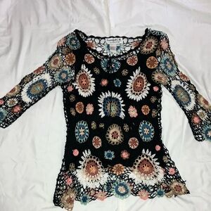 Joseph Women's Black Multicolor Crochet Blouse and Tank